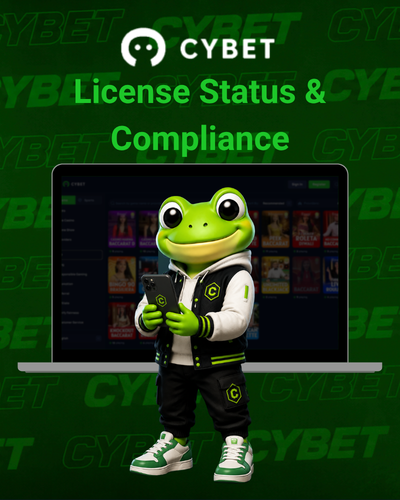 CYBET license status and compliance on laptop with frog mascot