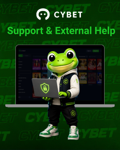 CYBET support and external help on laptop with frog mascot